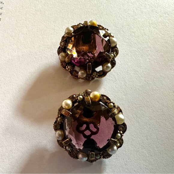 ARTHUR PEPPER ‘ART’ Amethyst Glass Clip On Earrings 1960s Vintage - Picture 4 of 11